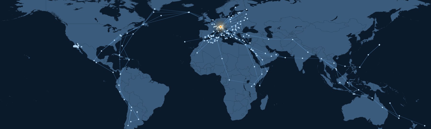 World map showing WorldLinX Alliance's flight routes radiating from Antwerp Airport across Europe, the Americas, Africa, the Middle East, Asia and Australia